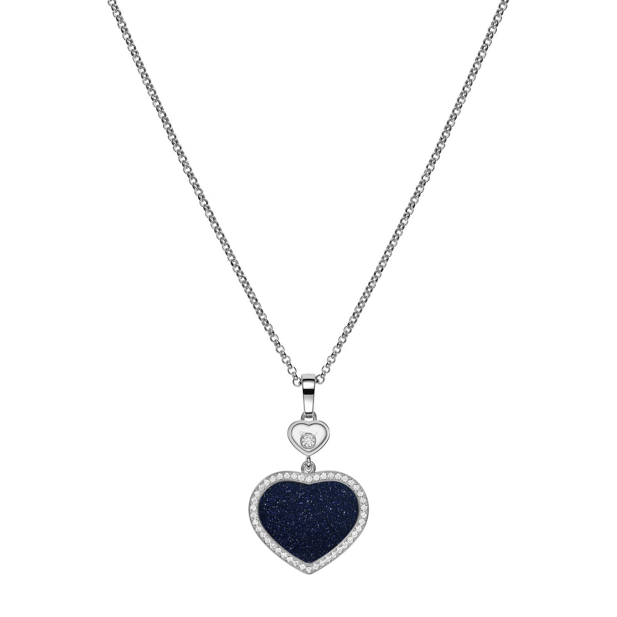 Chopard Happy Hearts pendant in 18k ethical white gold with moving diamonds and aventurine