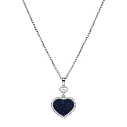 Chopard Happy Hearts pendant in 18k ethical white gold with moving diamonds and aventurine