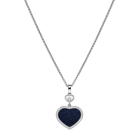 Chopard Happy Hearts pendant in 18k ethical white gold with moving diamonds and aventurine