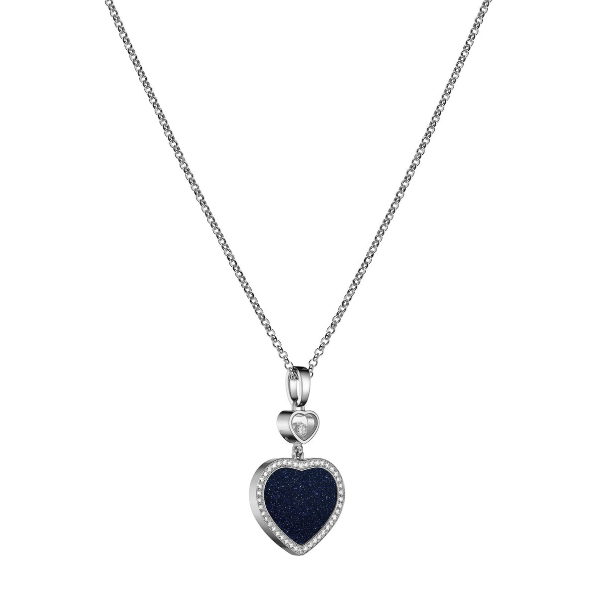 Chopard Happy Hearts pendant in 18k ethical white gold with moving diamonds and aventurine, view 2