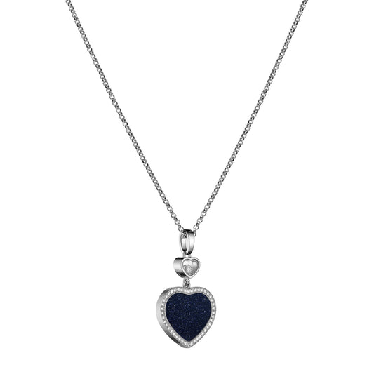 Chopard Happy Hearts pendant in 18k ethical white gold with moving diamonds and aventurine, view 2