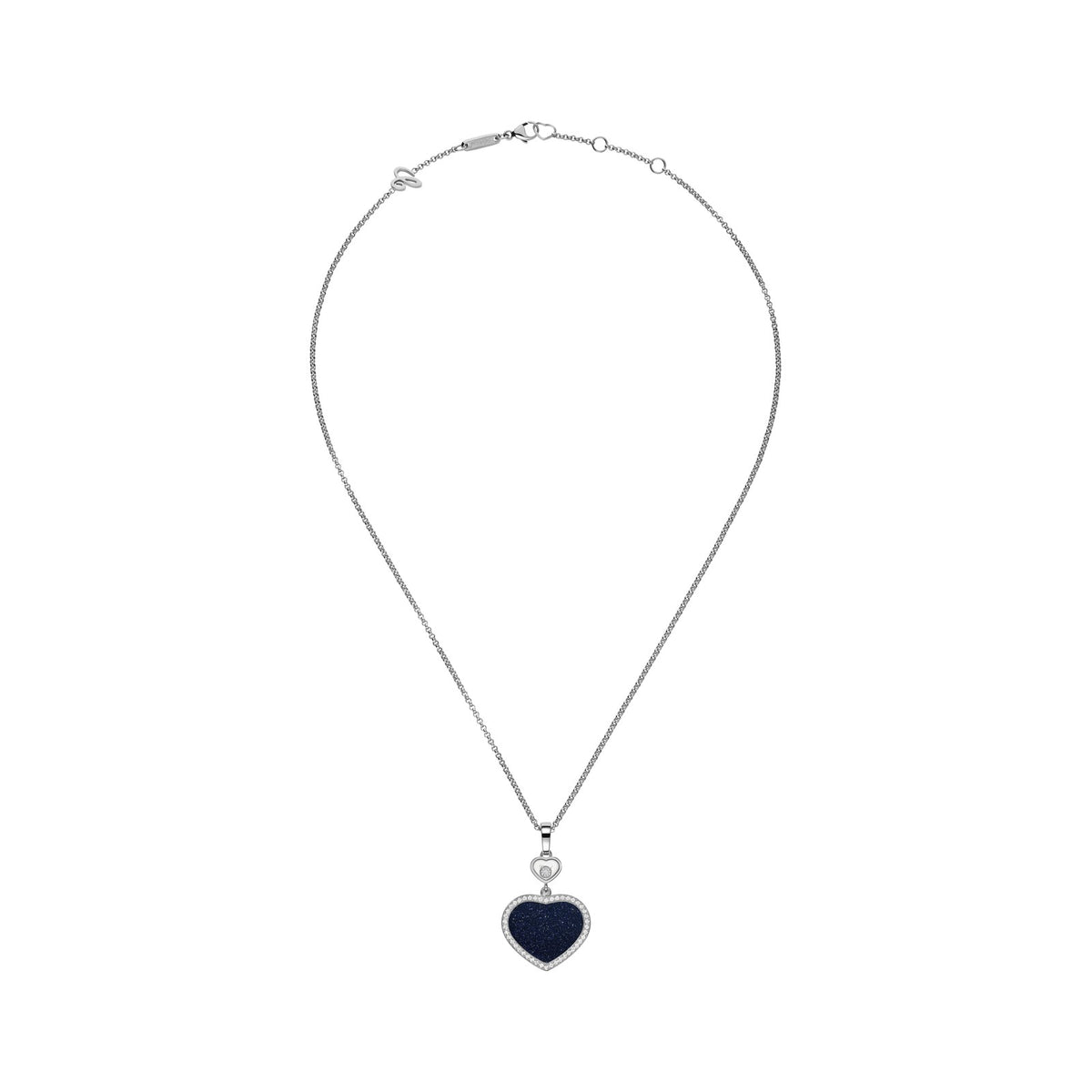 Chopard Happy Hearts pendant in 18k ethical white gold with moving diamonds and aventurine, view 3