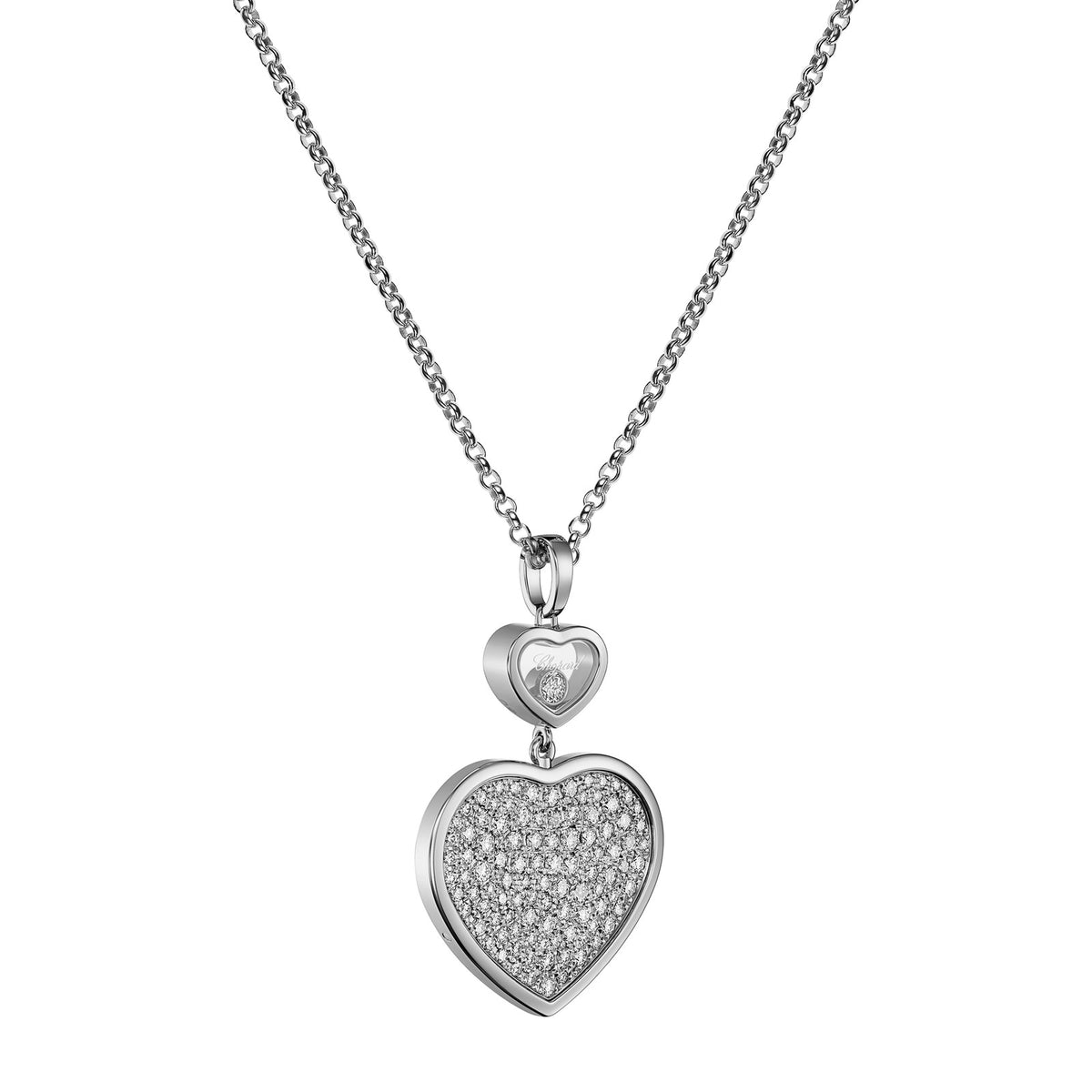 Chopard Happy Hearts pendant in 18k ethical white gold with moving diamonds, view 2