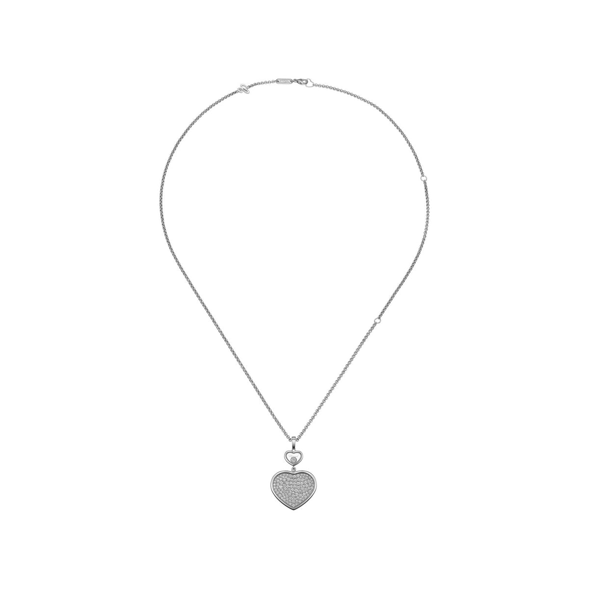 Chopard Happy Hearts pendant in 18k ethical white gold with moving diamonds, view 3
