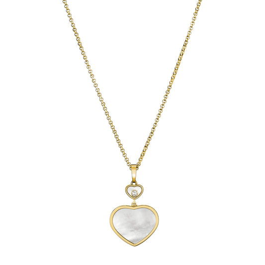 Chopard Happy Hearts pendant in 18k ethical yellow gold with moving diamonds and mother of pearl