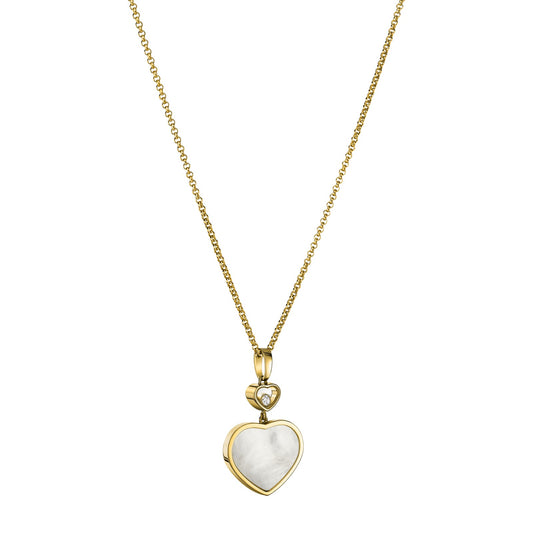 Chopard Happy Hearts pendant in 18k ethical yellow gold with moving diamonds and mother of pearl, view 2