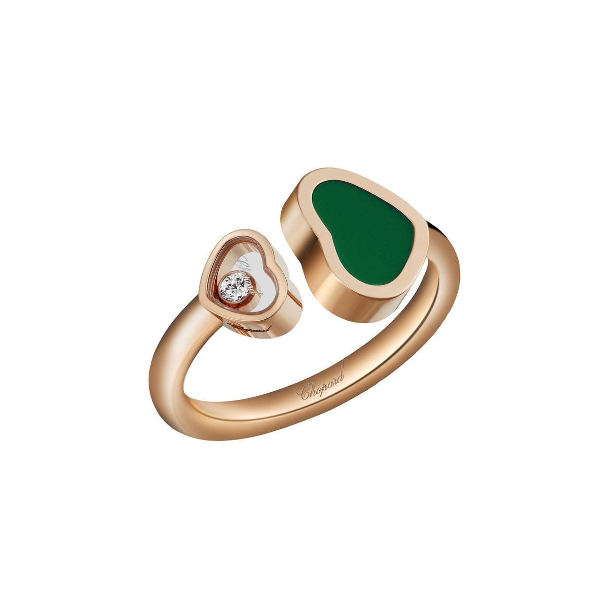 Chopard Happy Hearts ring in 18k ethical rose gold with diamonds and agate