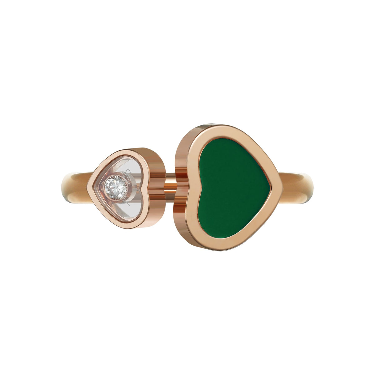Chopard Happy Hearts ring in 18k ethical rose gold with diamonds and agate, view 2