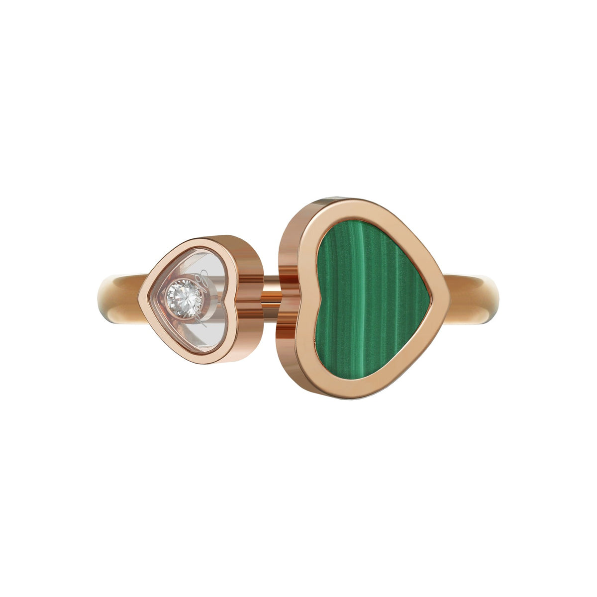Chopard Happy Hearts ring in 18k ethical rose gold with malachite, view 2