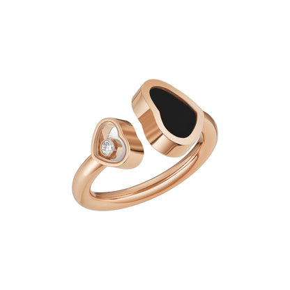 Chopard Happy Hearts ring in 18k ethical rose gold with diamonds and onyx