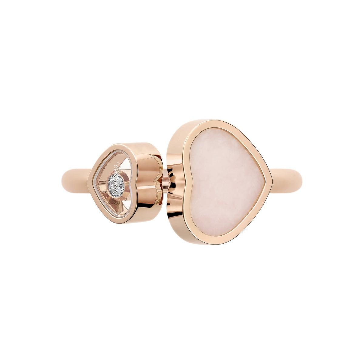 Chopard Happy Hearts ring in 18k ethical rose gold with diamonds and opals, view 2