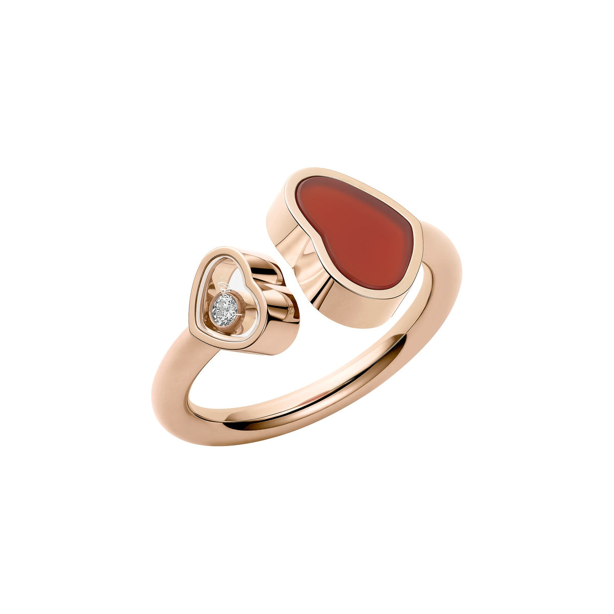 Chopard Happy Hearts ring in 18k ethical rose gold with diamonds and carnelian