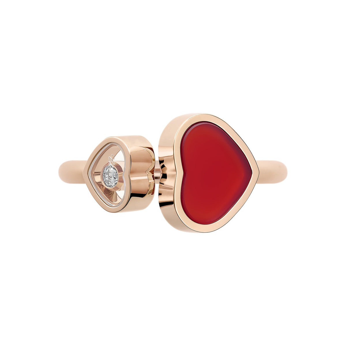 Chopard Happy Hearts ring in 18k ethical rose gold with diamonds and carnelian, view 2