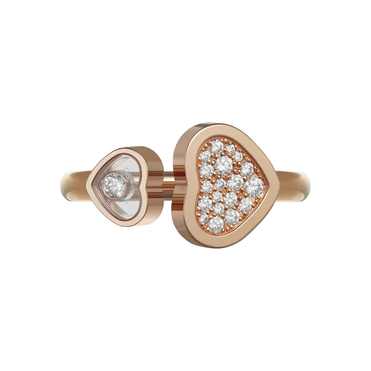 Chopard Happy Hearts ring in 18k ethical rose gold with diamonds, view 2