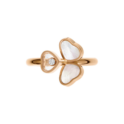 Chopard Happy Hearts ring in 18k ethical rose gold with diamonds and mother of pearl, view 2