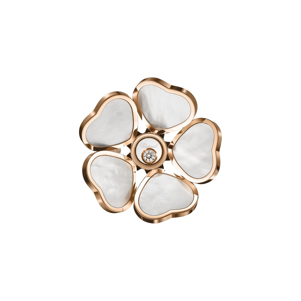 Chopard Happy Hearts ring in 18k ethical rose gold with diamonds and mother of pearl, view 2