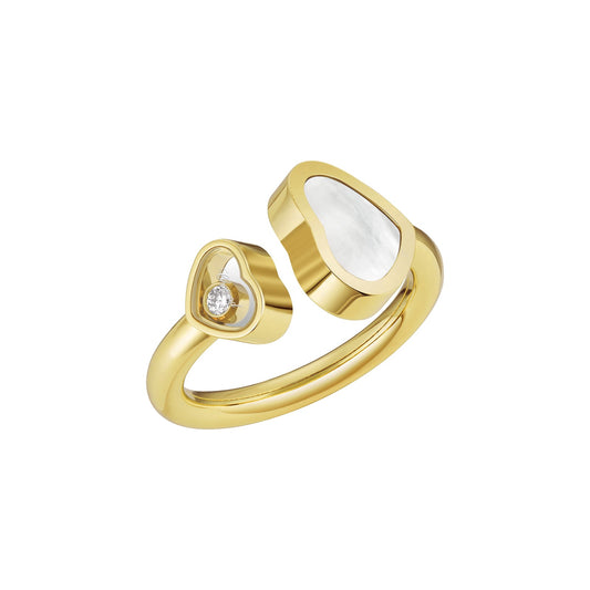 Chopard Happy Hearts ring in 18k ethical yellow gold with diamonds and mother of pearl
