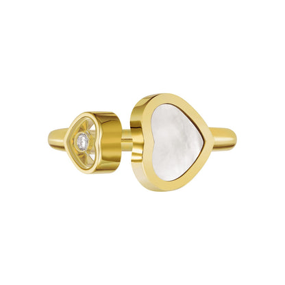 Chopard Happy Hearts ring in 18k ethical yellow gold with diamonds and mother of pearl, view 2