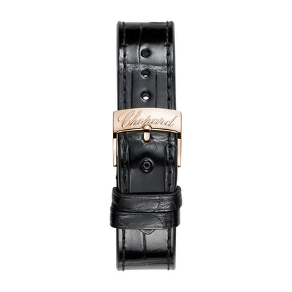 Chopard Happy Sport watch in 18k ethical rose gold with moving diamonds and sapphires, view 4