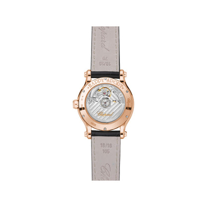 Chopard Happy Sport watch in 18k ethical rose gold with moving diamonds and sapphires, view 2