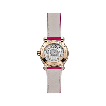 Chopard Happy Sport watch in 18k ethical rose gold with moving diamonds and sapphires, view 2