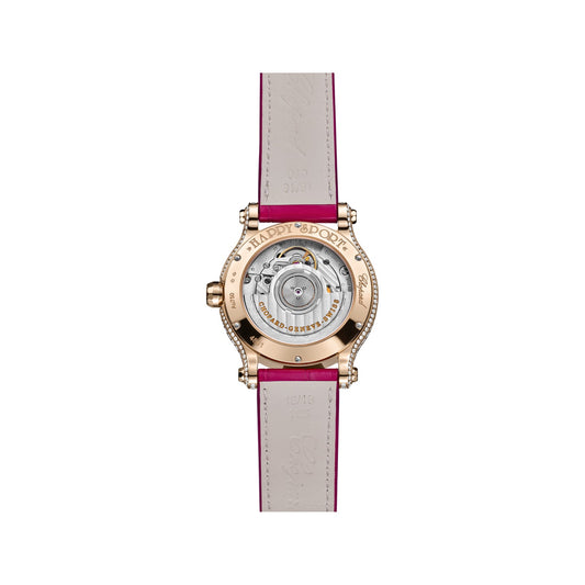Chopard Happy Sport watch in 18k ethical rose gold with moving diamonds and sapphires, view 2