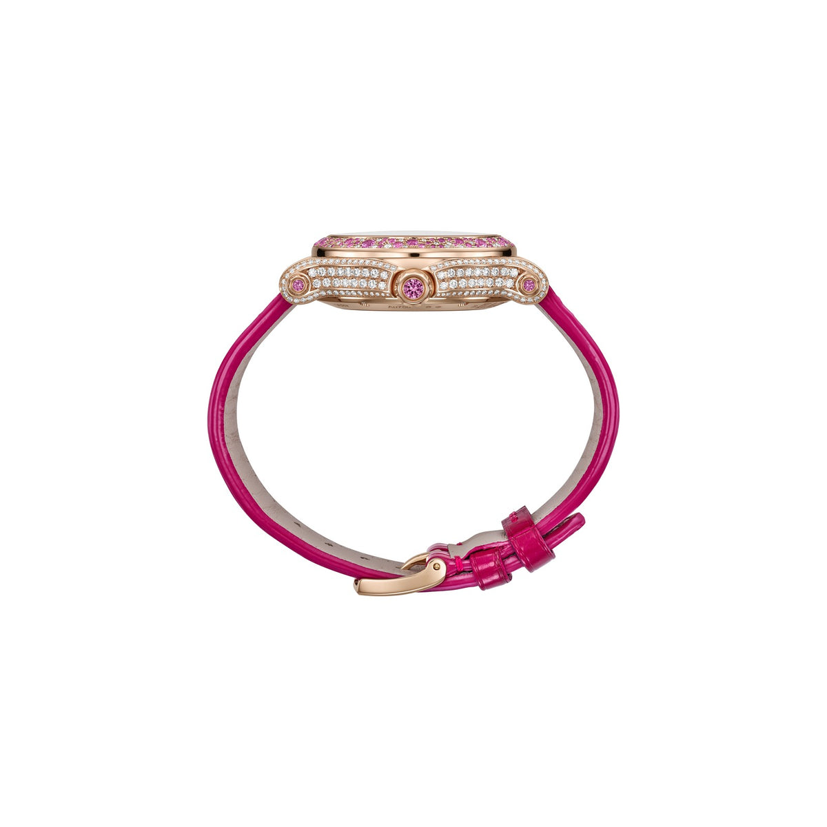 Chopard Happy Sport watch in 18k ethical rose gold with moving diamonds and sapphires, view 3