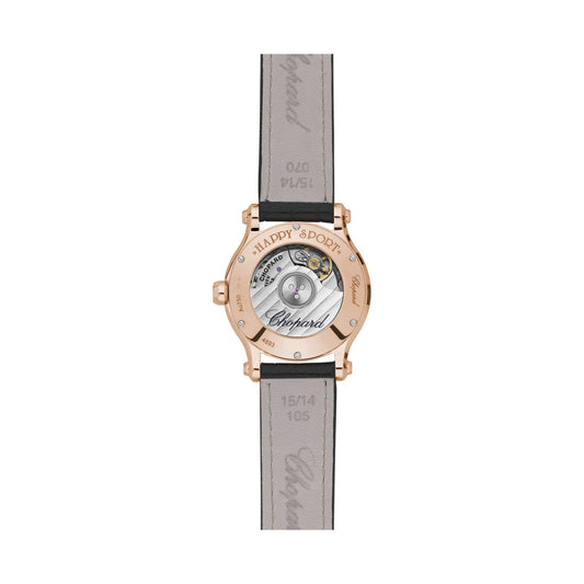 Chopard Happy Sport watch in 18k ethical rose gold with moving diamonds and sapphires, view 2