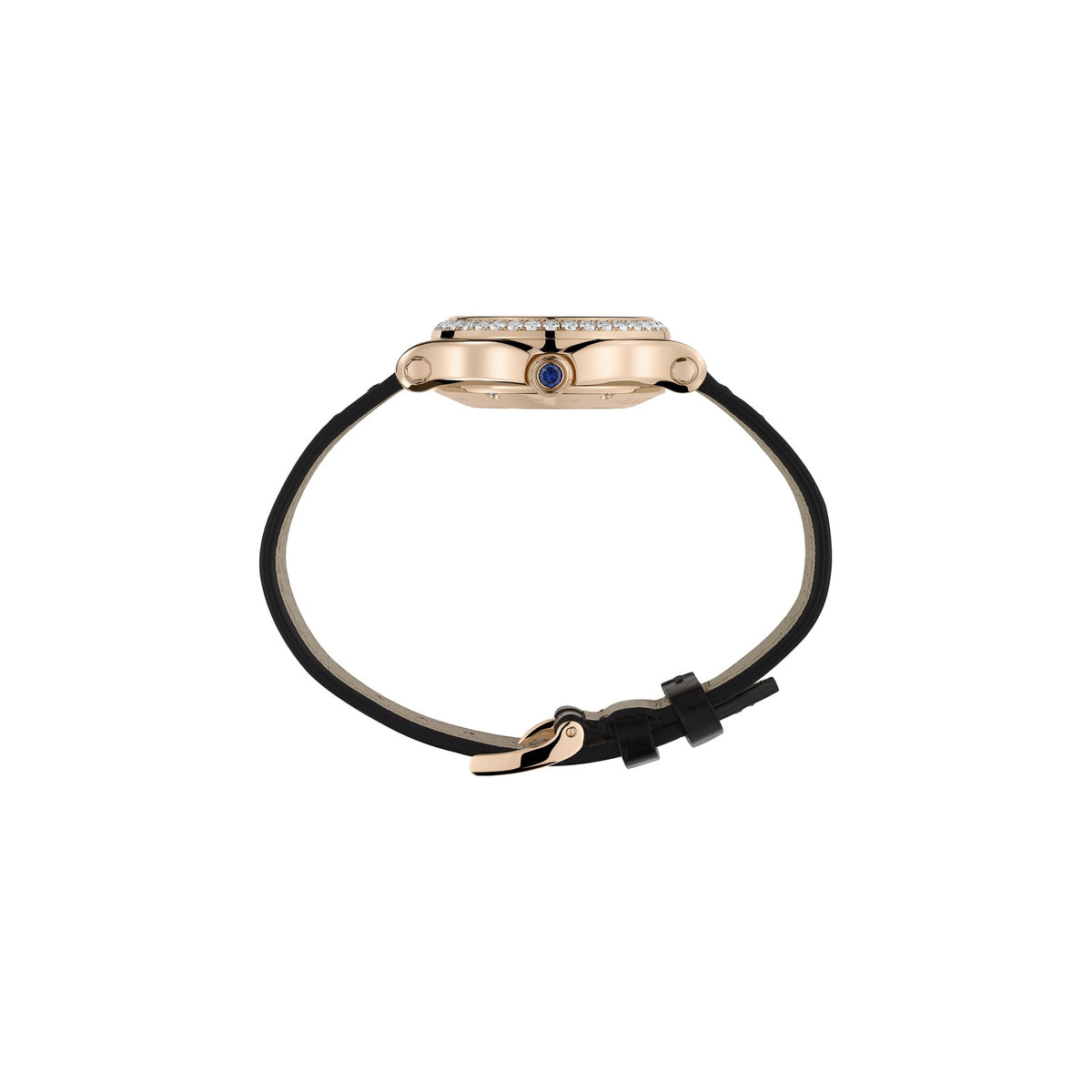 Chopard Happy Sport watch in 18k ethical rose gold with moving diamonds and sapphires, view 3