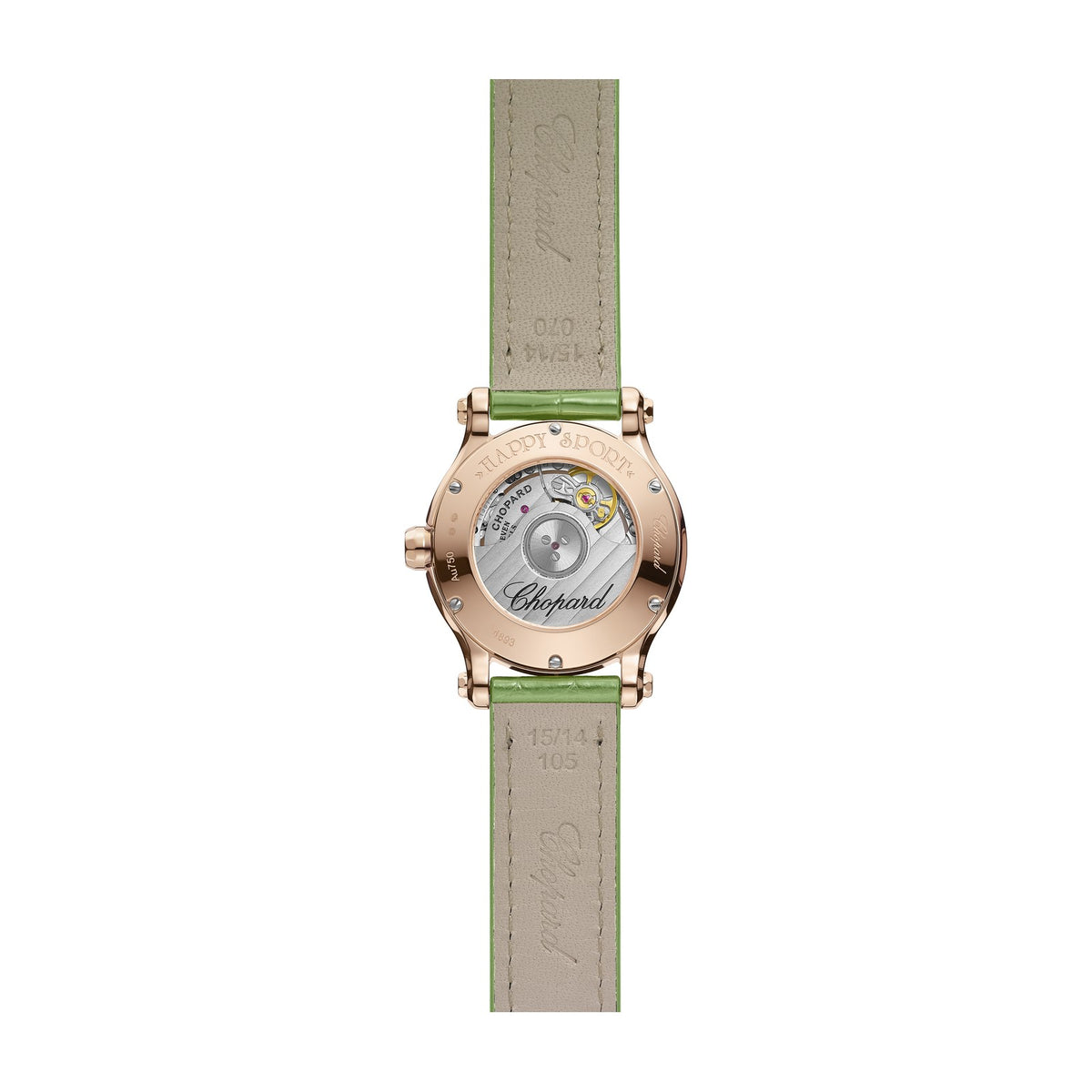 Chopard Happy Sport watch in 18k ethical rose gold with moving diamonds and sapphires, view 2