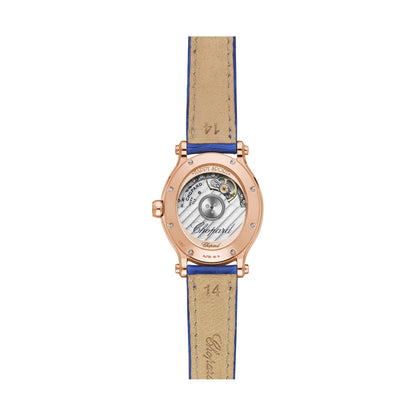 Chopard Happy Sport watch in 18k ethical rose gold with moving diamonds and sapphires, view 2