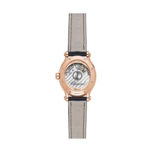 Chopard Happy Sport watch in 18k ethical rose gold with moving diamonds and sapphires, view 2