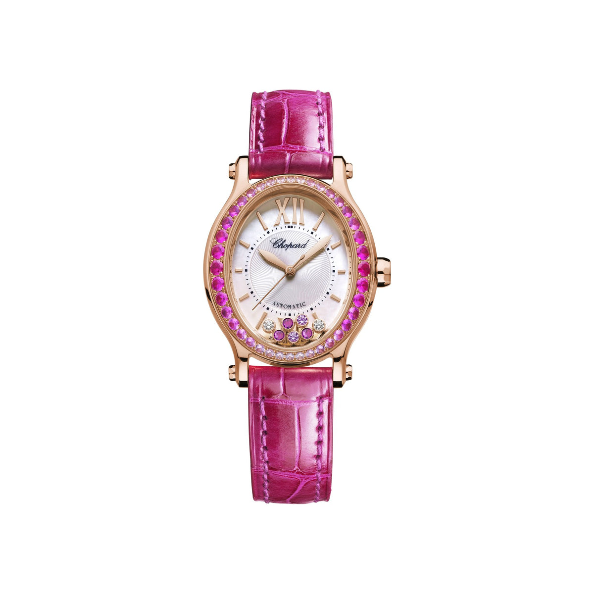 Chopard Happy Sport watch in 18k ethical rose gold with diamonds and sapphires