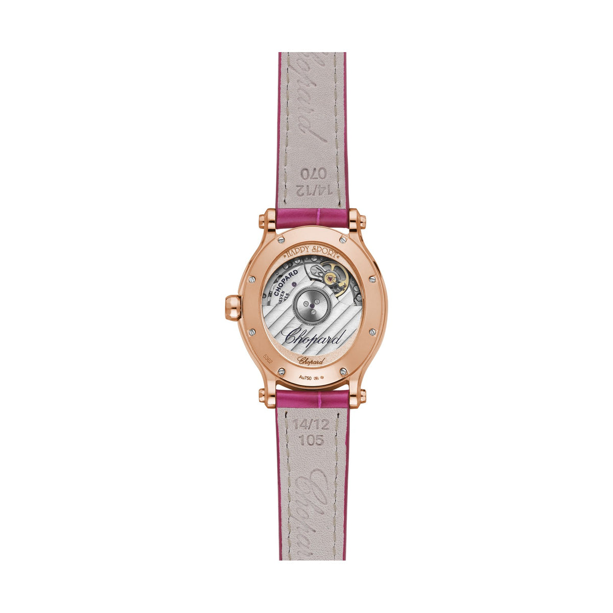Chopard Happy Sport watch in 18k ethical rose gold with diamonds and sapphires, view 2
