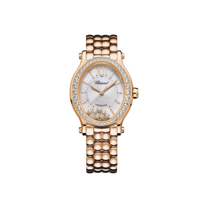 Chopard Happy Sport watch in 18k ethical rose gold with moving diamonds and sapphires