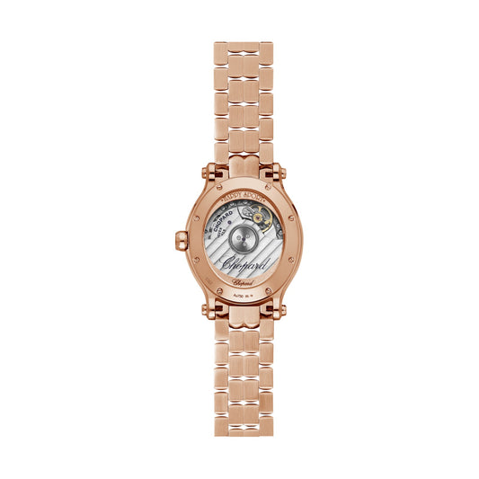 Chopard Happy Sport watch in 18k ethical rose gold with moving diamonds and sapphires, view 2