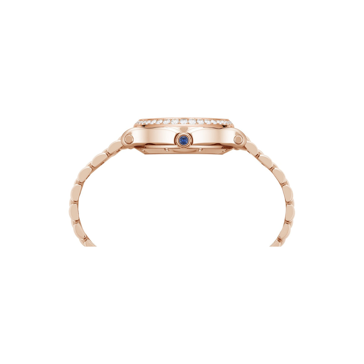 Chopard Happy Sport watch in 18k ethical rose gold with moving diamonds and sapphires, view 3