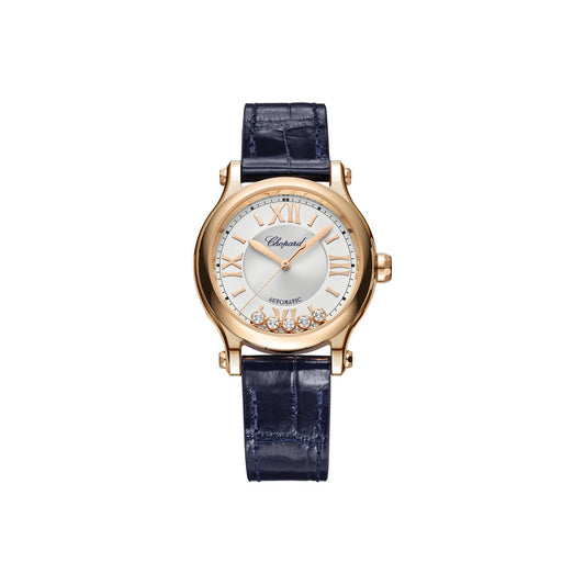 Chopard Happy Sport watch in 18k ethical rose gold with moving diamonds