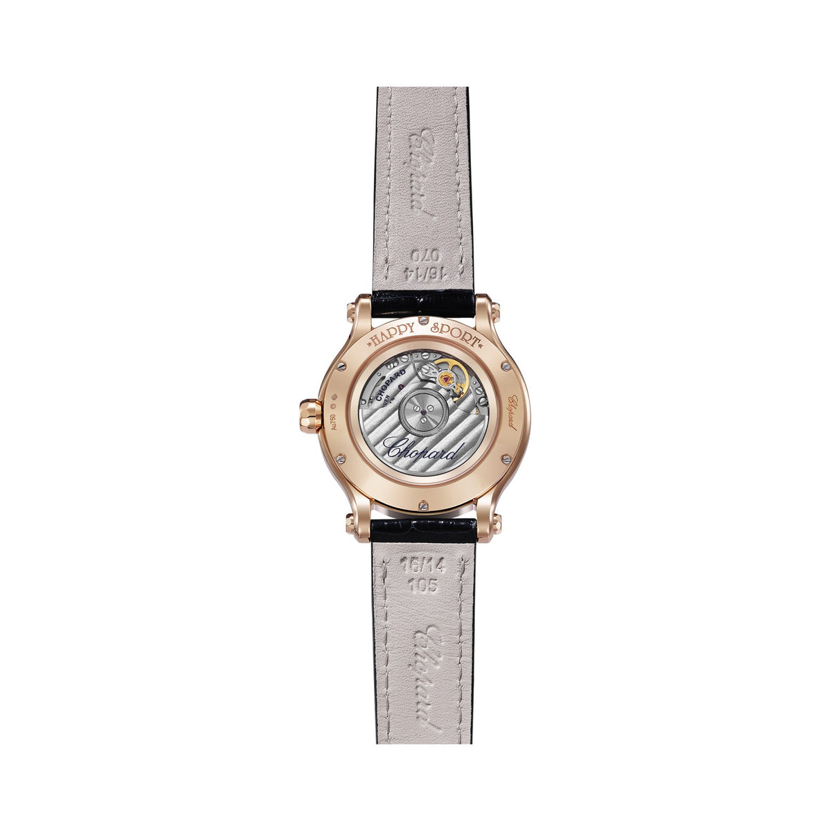 Chopard Happy Sport watch in 18k ethical rose gold with moving diamonds, view 2
