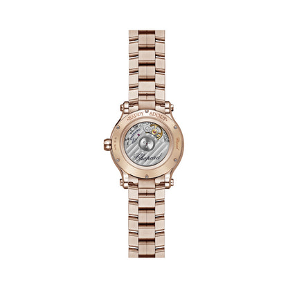 Chopard Happy Sport watch in 18k ethical rose gold with moving diamonds and sapphires, view 2