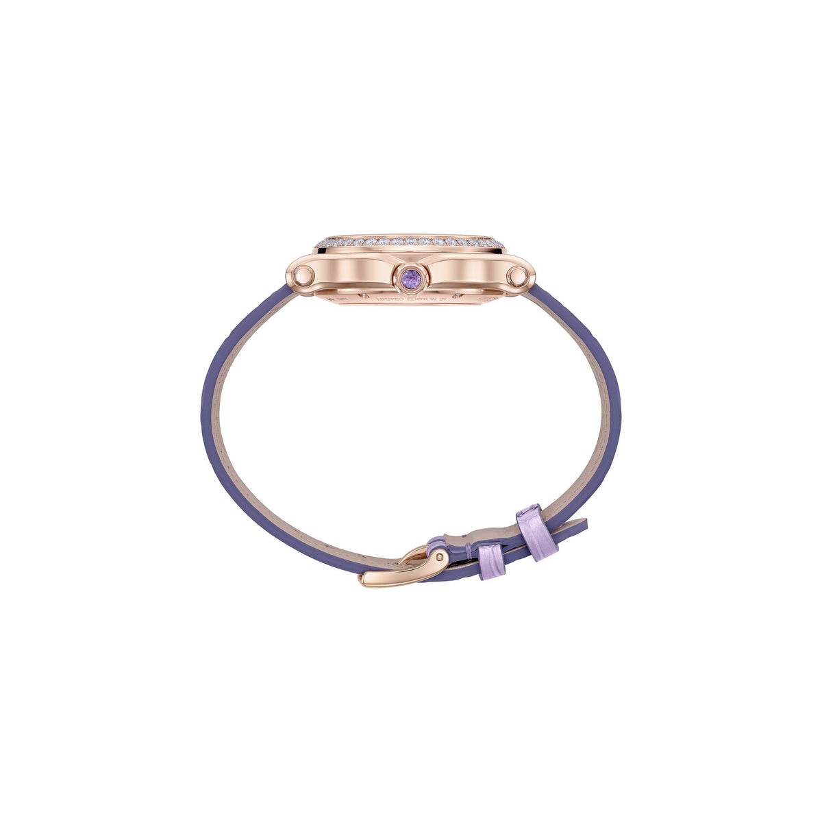 Chopard Happy Sport watch in 18k ethical rose gold with moving diamonds and amethysts, view 3
