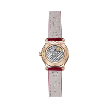 Chopard Happy Sport watch in 18k ethical rose gold with moving diamonds and rubies, view 2