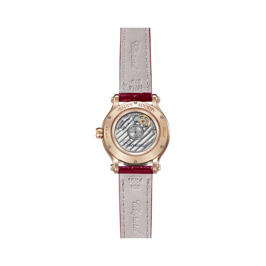 Chopard Happy Sport watch in 18k ethical rose gold with moving diamonds and rubies, view 2