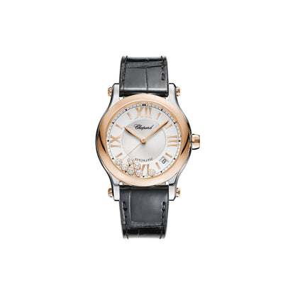 Chopard Happy Sport watch in 18k ethical rose gold and stainless steel with moving diamonds