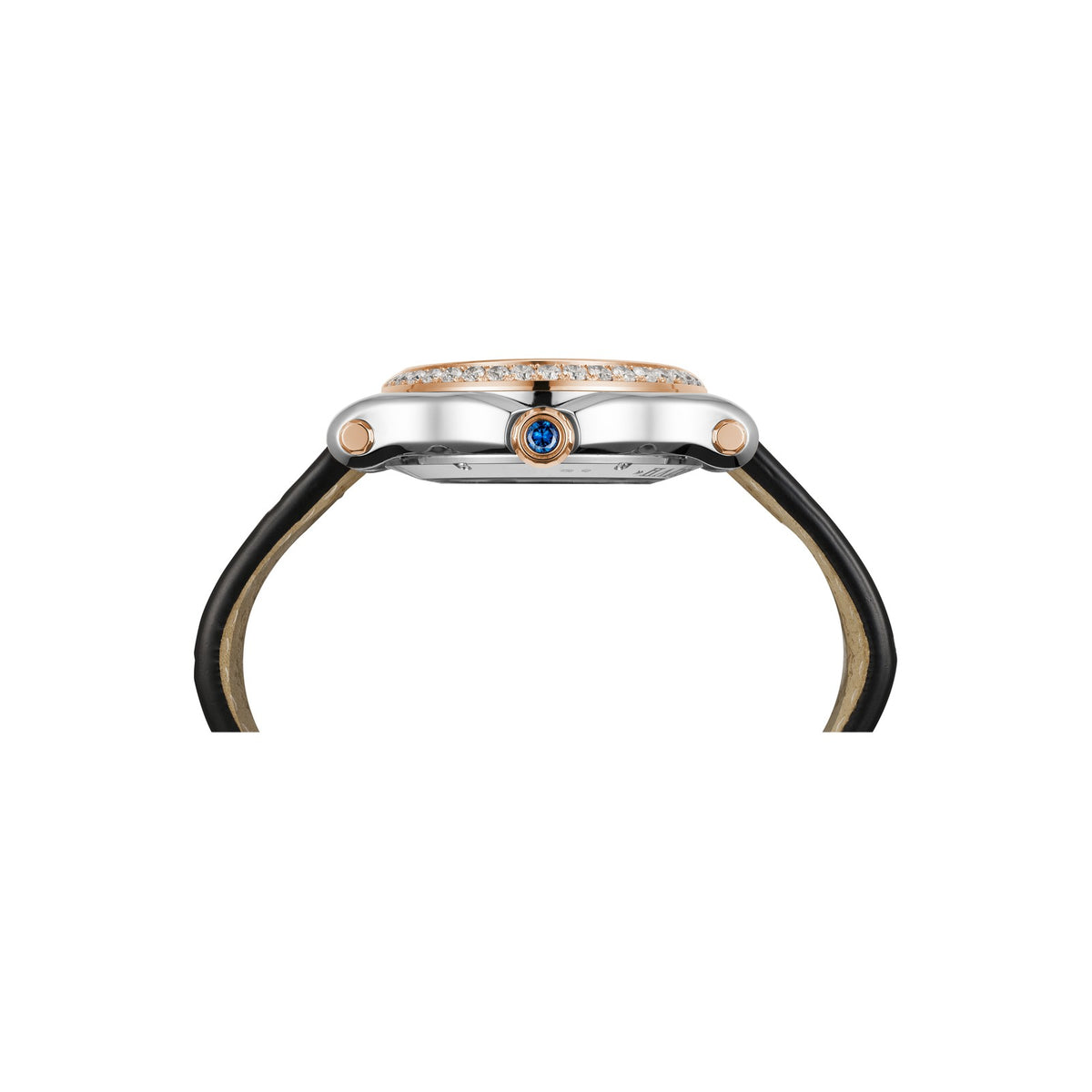 Chopard Happy Sport watch in 18k ethical rose gold and stainless steel with moving diamonds and sapphires, view 3