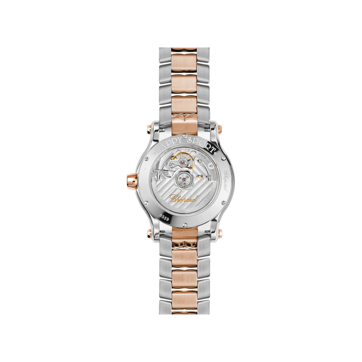 Chopard Happy Sport watch in 18k ethical rose gold and stainless steel, view 2