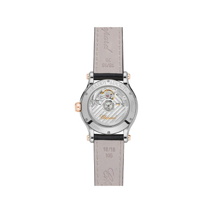 Chopard Happy Sport watch in 18k ethical rose gold and stainless steel with moving diamonds and sapphires, view 2