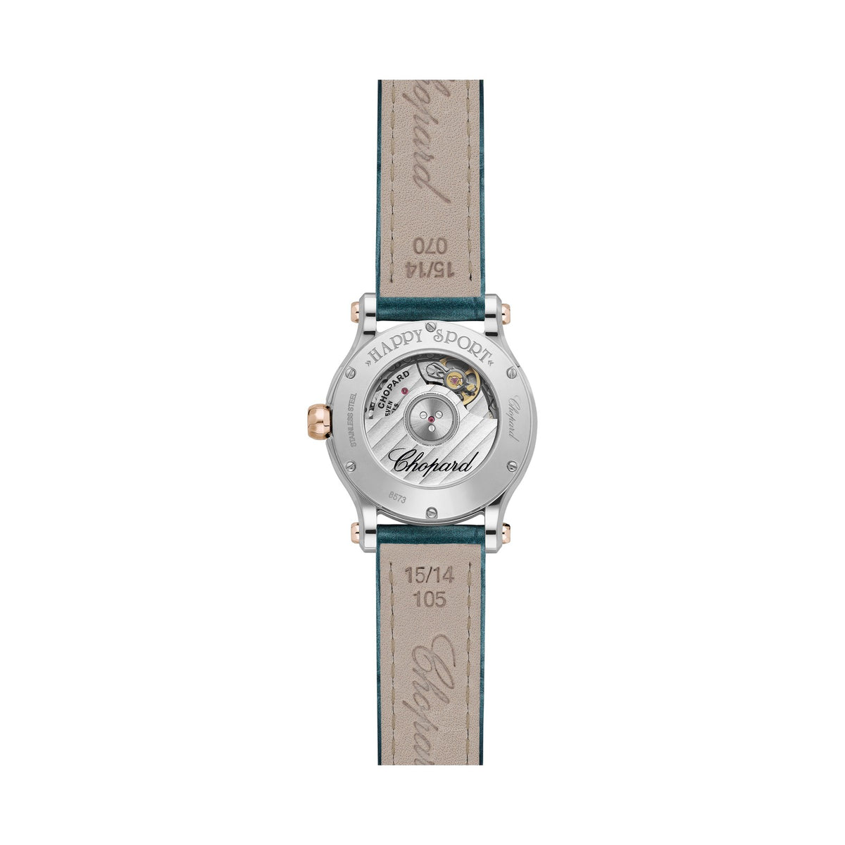 Chopard Happy Sport watch in 18k ethical rose gold and stainless steel, view 2