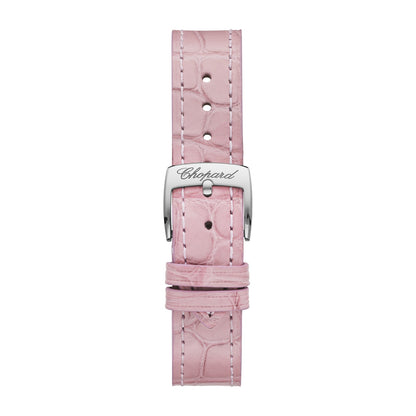 Chopard Happy Sport watch in 18k ethical rose gold and stainless steel with moving diamonds and sapphires, view 4