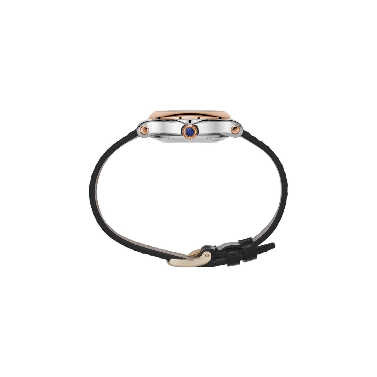 Chopard Happy Sport watch in 18k ethical rose gold and stainless steel with moving diamonds and sapphires, view 3